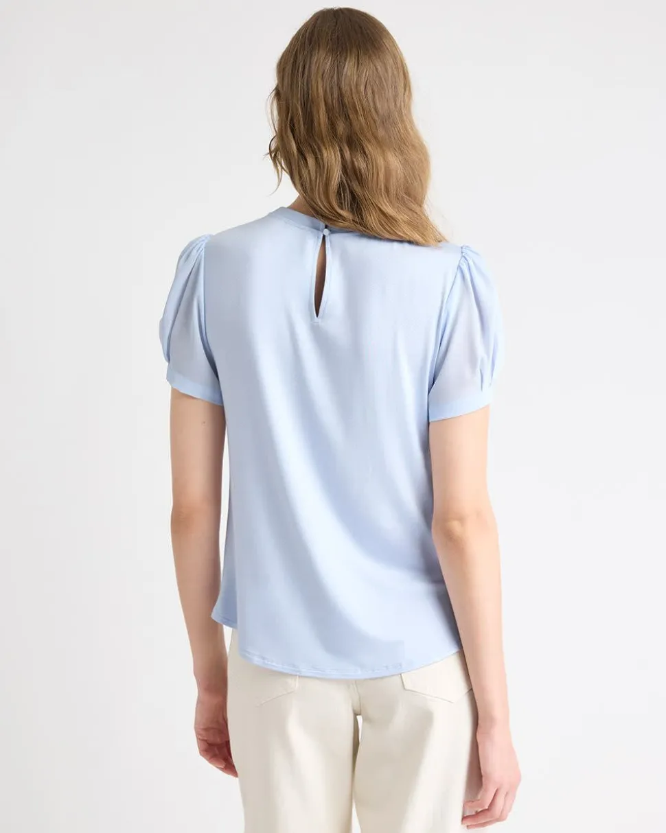 Short-Sleeve Crew-Neck Mix-Media Blouse