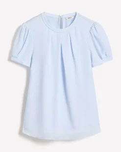 Short-Sleeve Crew-Neck Mix-Media Blouse