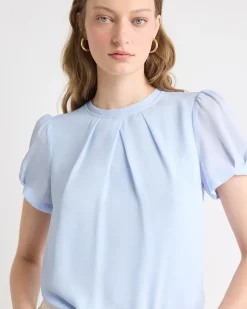 Short-Sleeve Crew-Neck Mix-Media Blouse