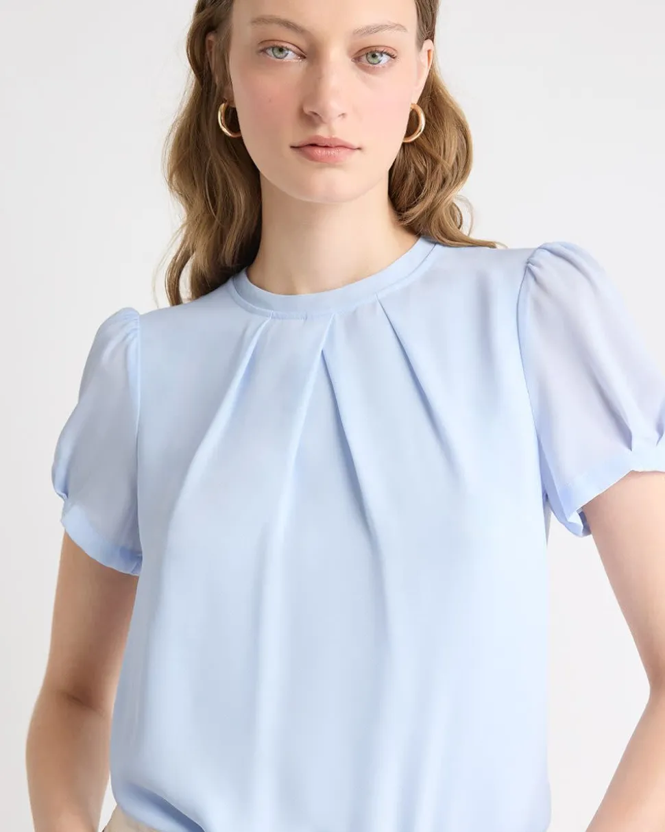 Short-Sleeve Crew-Neck Mix-Media Blouse