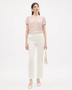 Short-Sleeve Crew-Neck Mix-Media Blouse