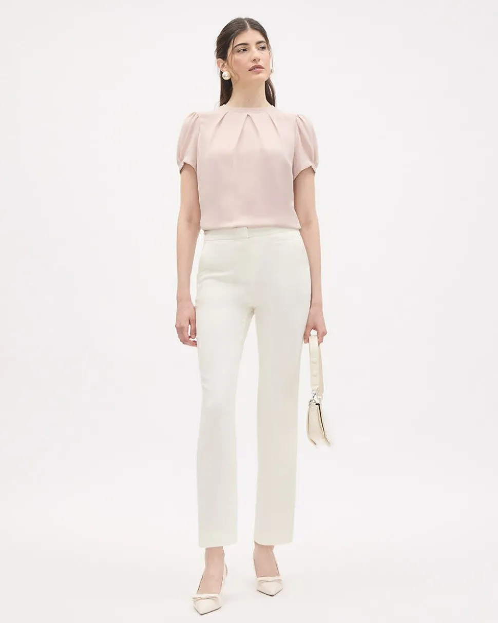Short-Sleeve Crew-Neck Mix-Media Blouse