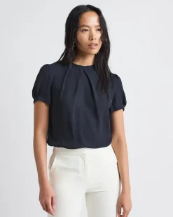 Short-Sleeve Crew-Neck Mix-Media Blouse