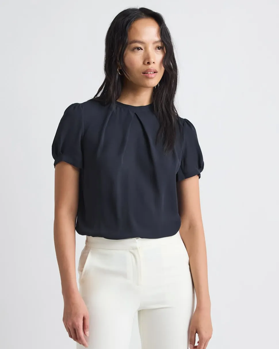 Short-Sleeve Crew-Neck Mix-Media Blouse