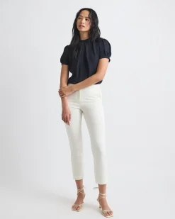 Short-Sleeve Crew-Neck Mix-Media Blouse