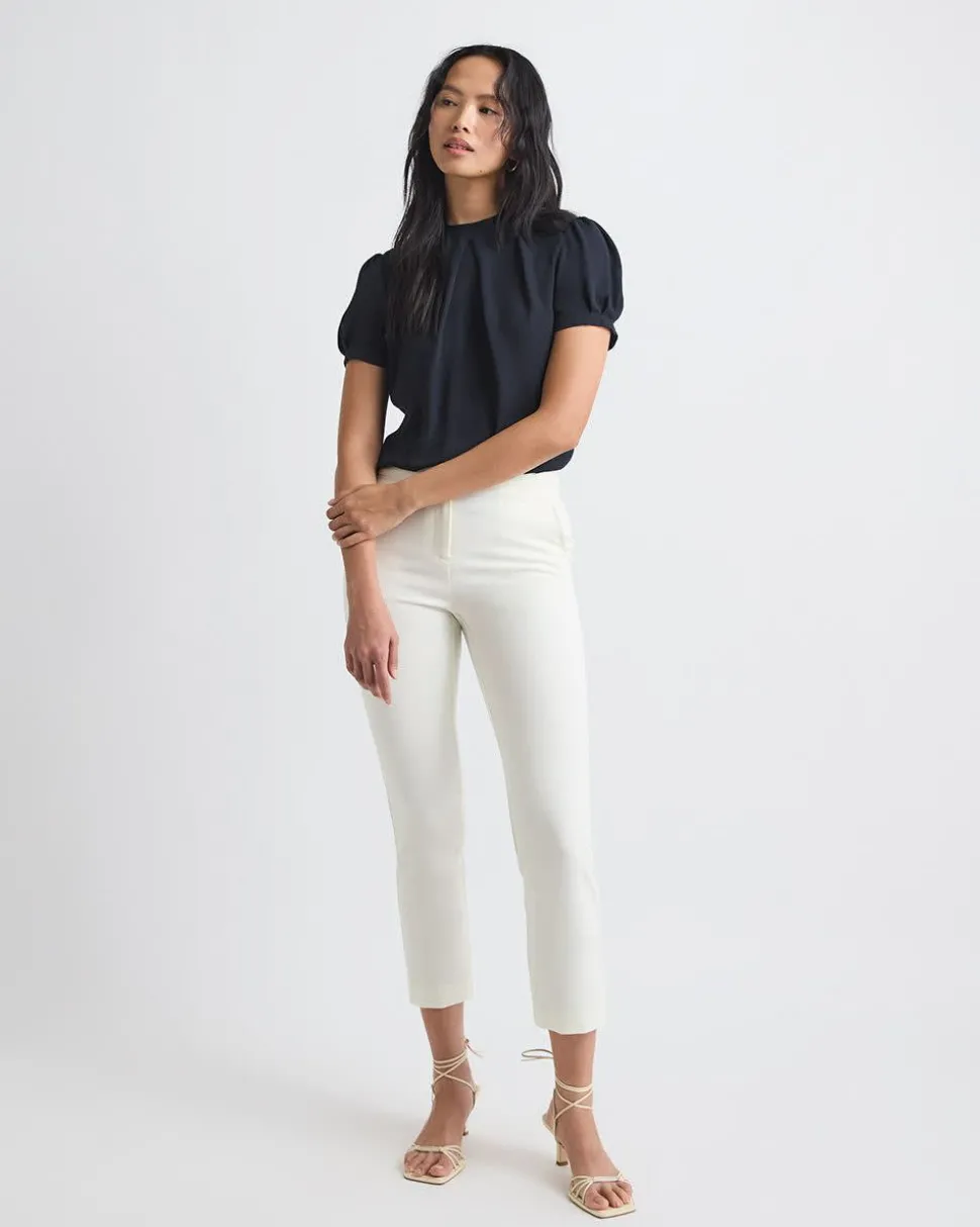 Short-Sleeve Crew-Neck Mix-Media Blouse