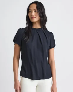 Short-Sleeve Crew-Neck Mix-Media Blouse