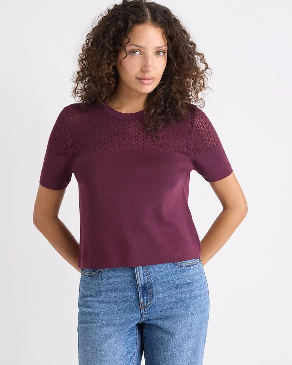 Short-Sleeve Crew-Neck Short Sweater