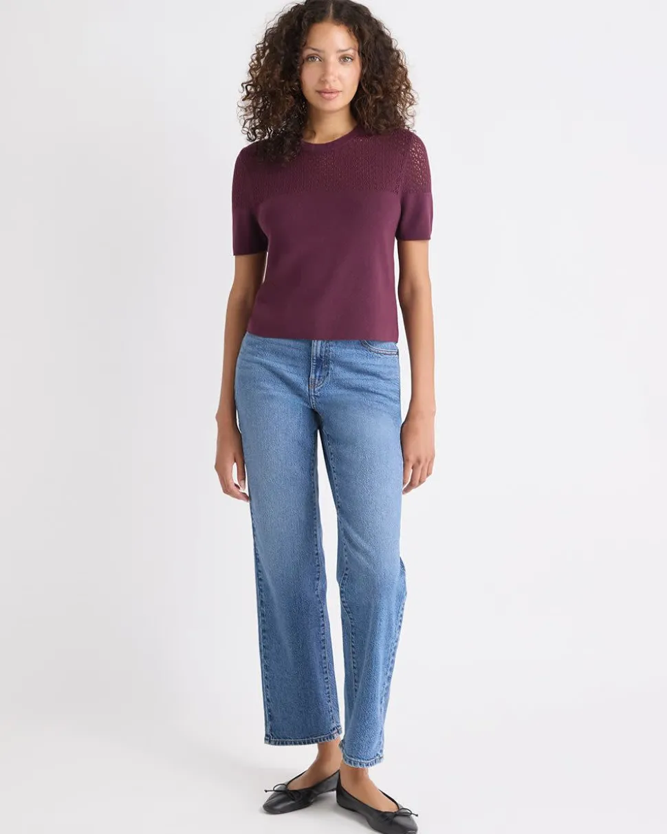 Short-Sleeve Crew-Neck Short Sweater