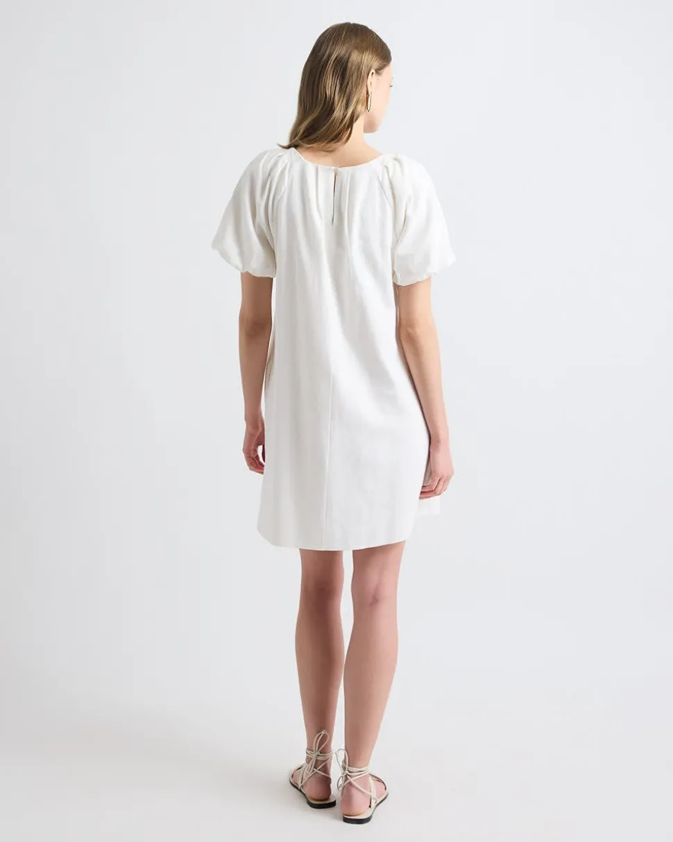 Short-Sleeve Crew-Neck Straight Mini Dress with Embroidery