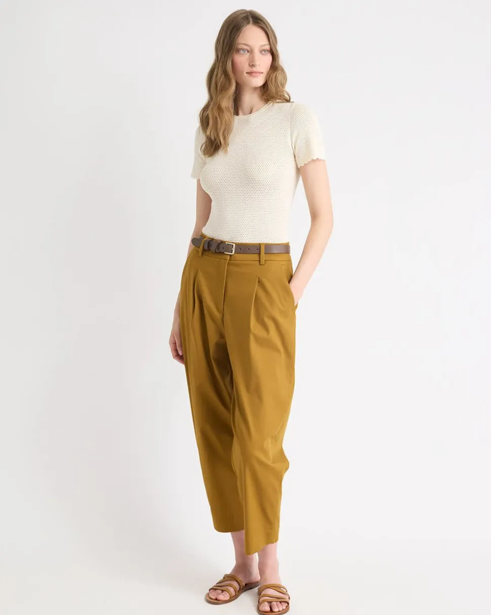 Short-Sleeve Crew-Neck Textured-Knit Sweater