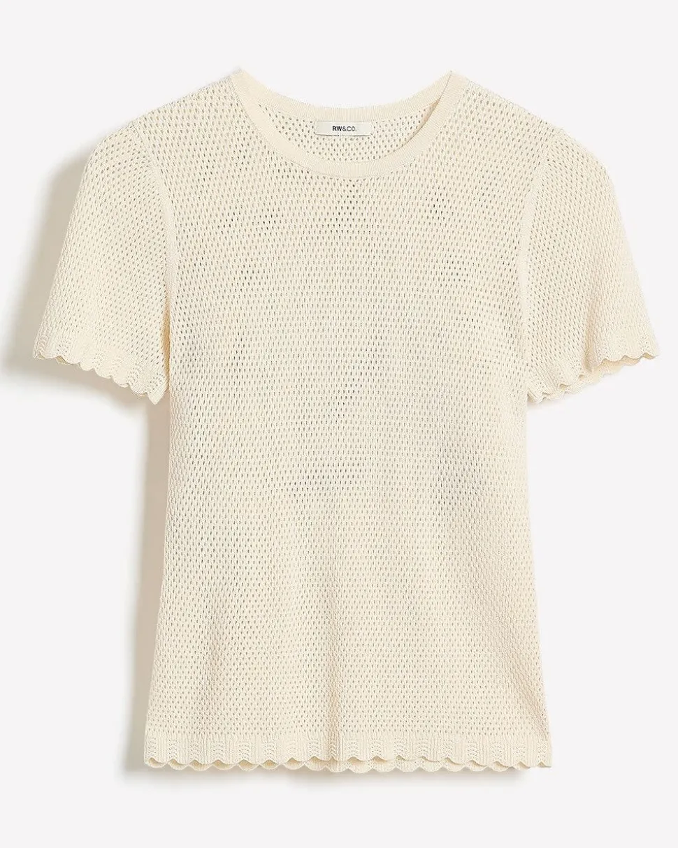 Short-Sleeve Crew-Neck Textured-Knit Sweater