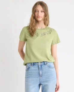 Short-Sleeve Crew-Neck Top with Embroideries