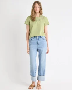 Short-Sleeve Crew-Neck Top with Embroideries