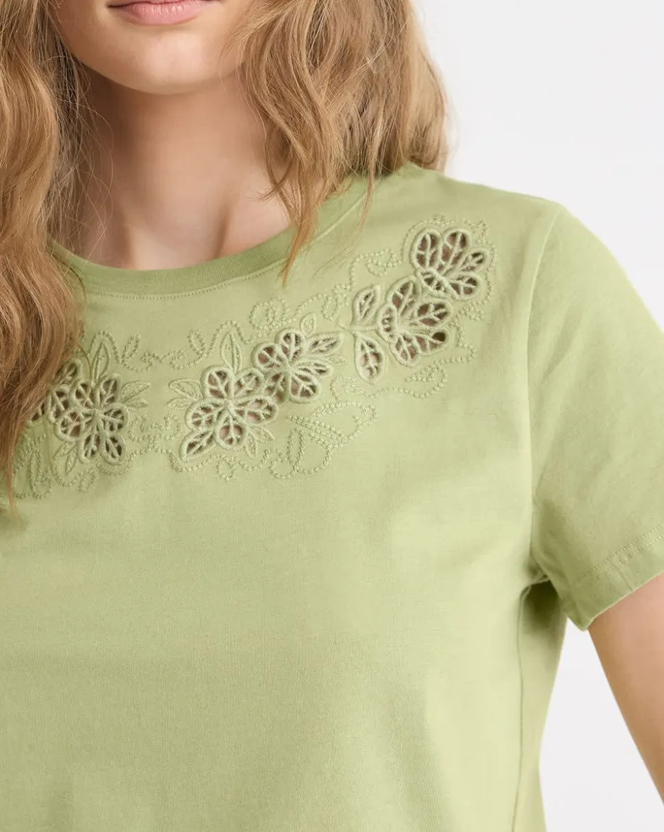 Short-Sleeve Crew-Neck Top with Embroideries