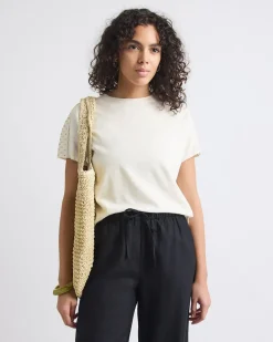 Short-Sleeve Crew-Neck Top with Crochet Details