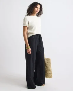 Short-Sleeve Crew-Neck Top with Crochet Details