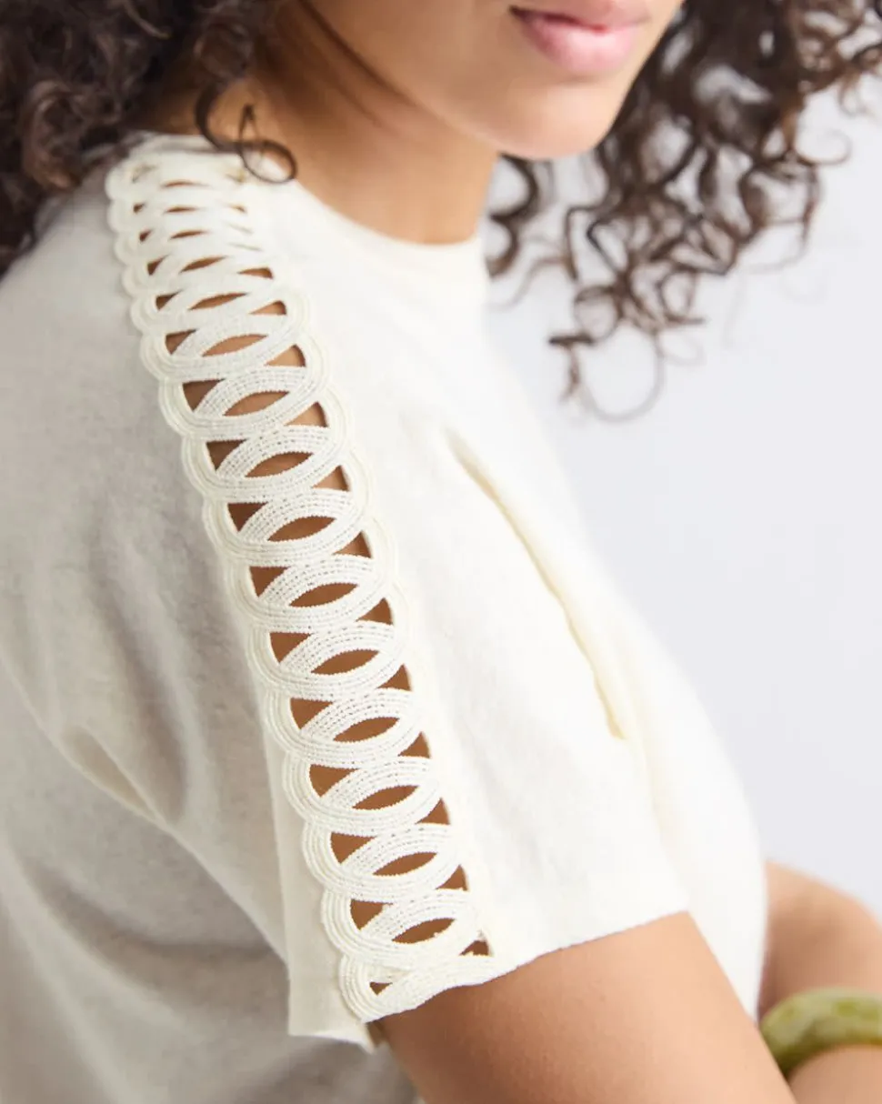 Short-Sleeve Crew-Neck Top with Crochet Details