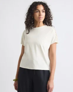 Short-Sleeve Crew-Neck Top with Crochet Details