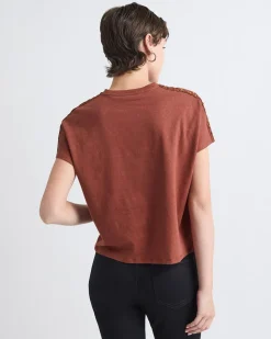 Short-Sleeve Crew-Neck Top with Crochet Details