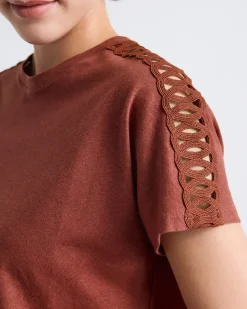 Short-Sleeve Crew-Neck Top with Crochet Details