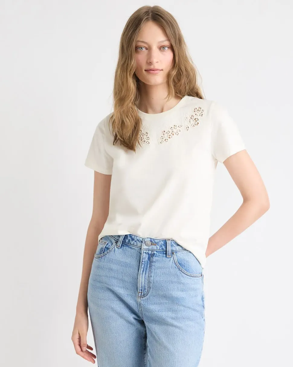 Short-Sleeve Crew-Neck Top with Embroideries