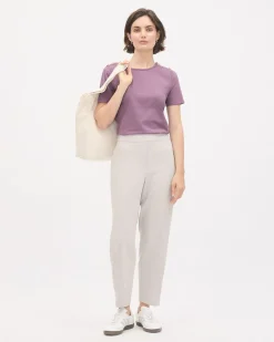 Short-Sleeve Crew-Neck Top with Buttons on Shoulder