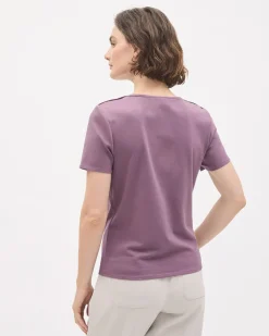 Short-Sleeve Crew-Neck Top with Buttons on Shoulder