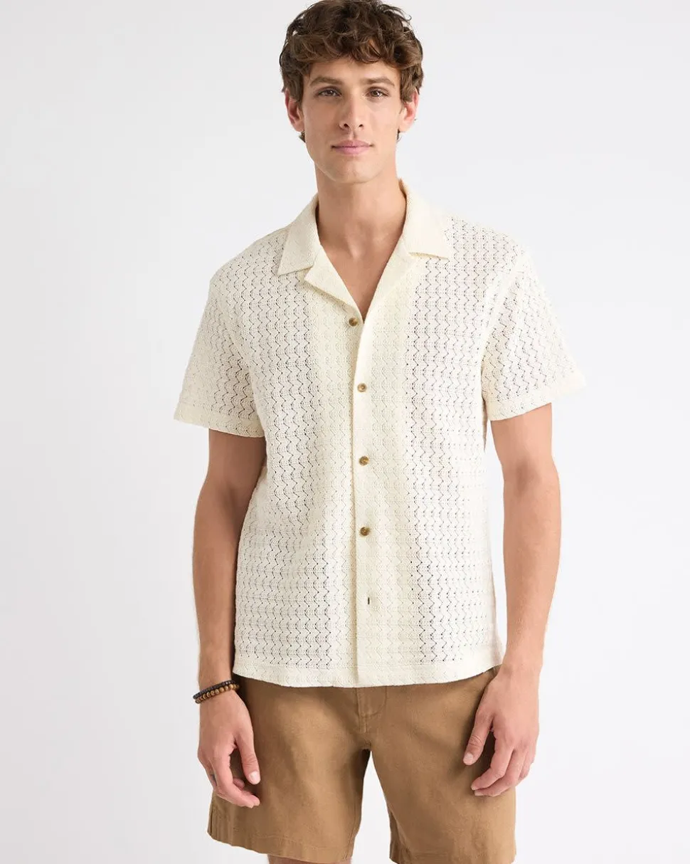 Short-Sleeve Crochet Shirt with Camp Collar