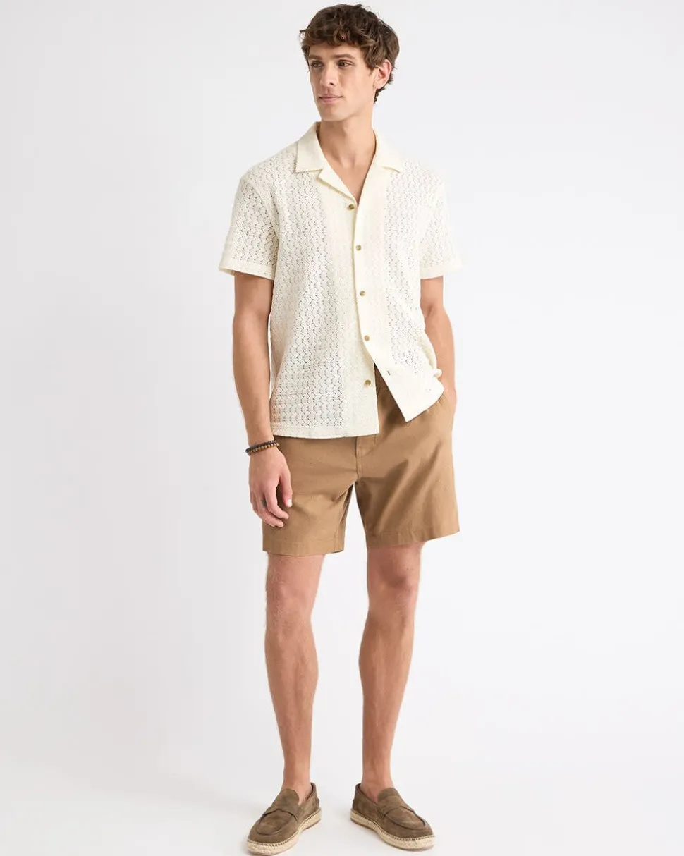 Short-Sleeve Crochet Shirt with Camp Collar