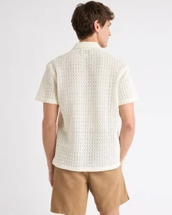 Short-Sleeve Crochet Shirt with Camp Collar