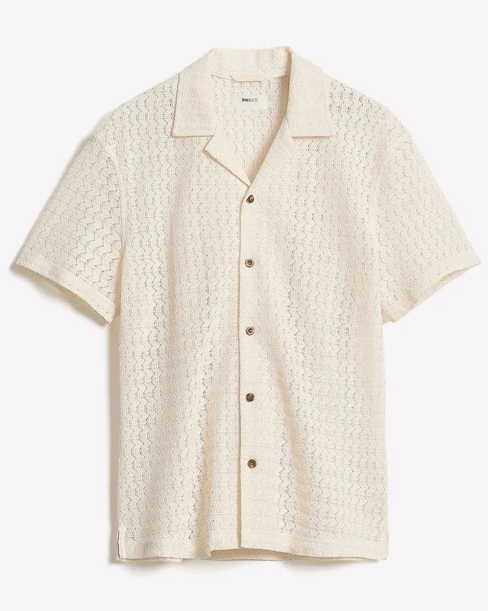 Short-Sleeve Crochet Shirt with Camp Collar