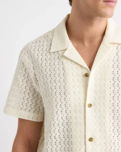 Short-Sleeve Crochet Shirt with Camp Collar