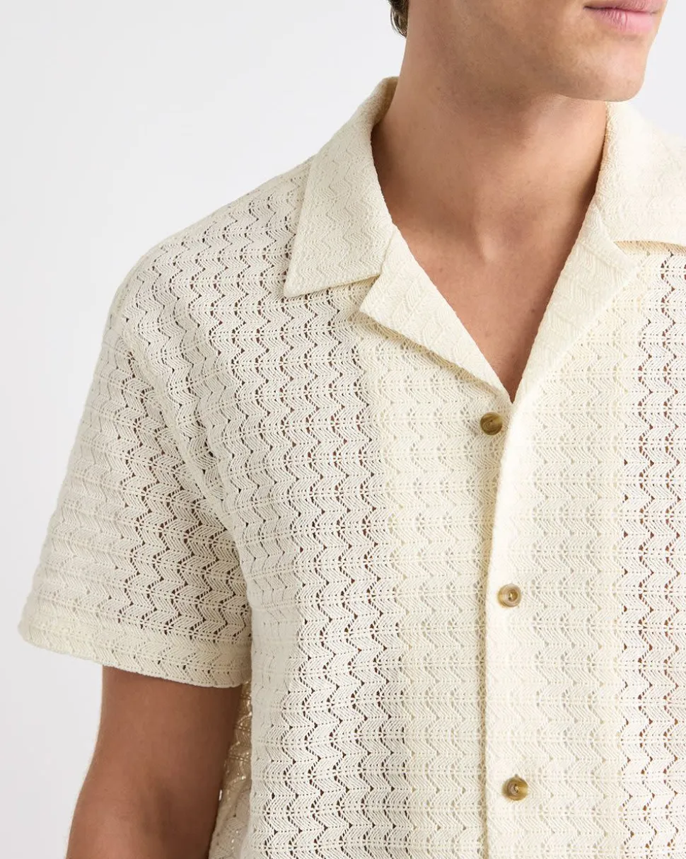 Short-Sleeve Crochet Shirt with Camp Collar