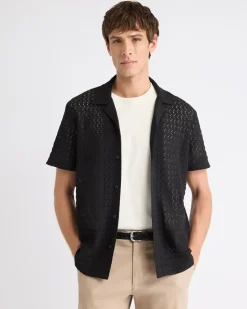 Short-Sleeve Crochet Shirt with Camp Collar