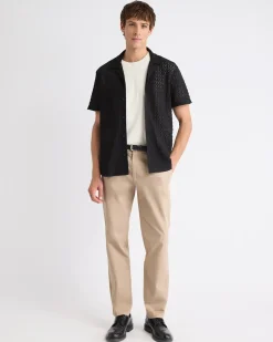 Short-Sleeve Crochet Shirt with Camp Collar