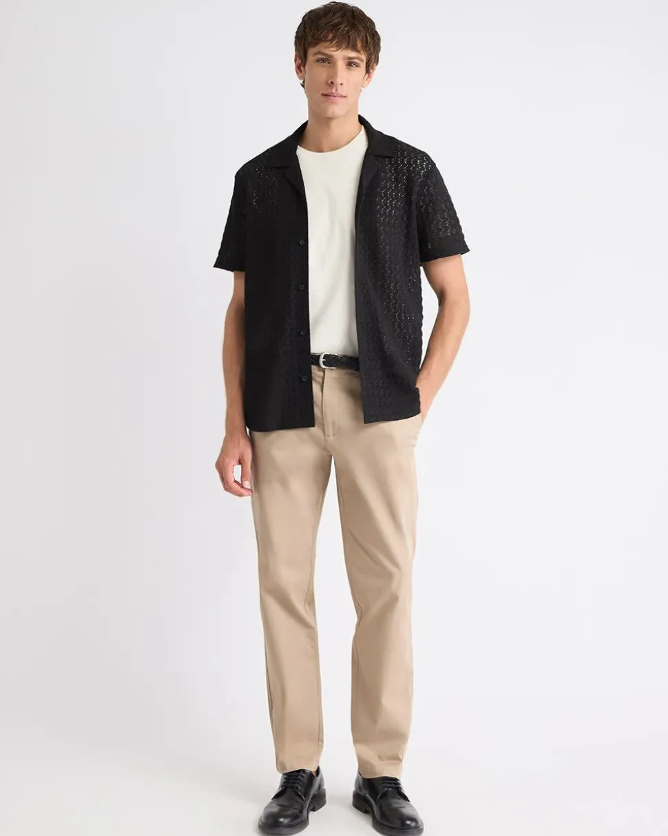 Short-Sleeve Crochet Shirt with Camp Collar