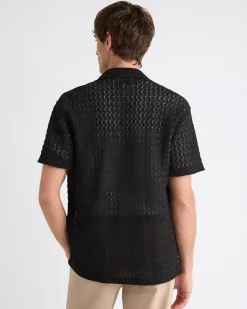 Short-Sleeve Crochet Shirt with Camp Collar
