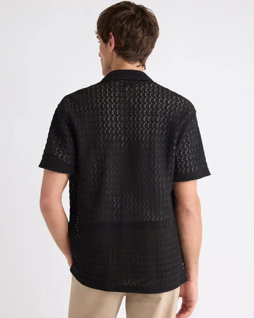 Short-Sleeve Crochet Shirt with Camp Collar