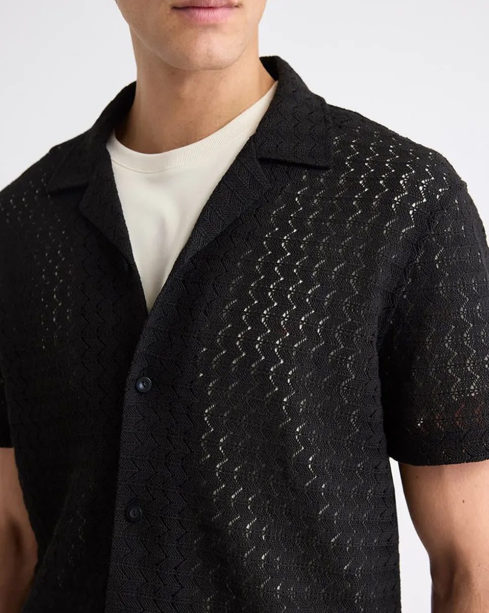 Short-Sleeve Crochet Shirt with Camp Collar