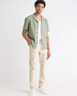 Short-Sleeve Crochet Shirt with Camp Collar