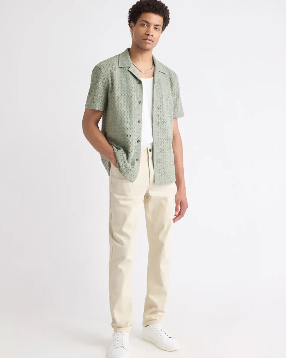 Short-Sleeve Crochet Shirt with Camp Collar