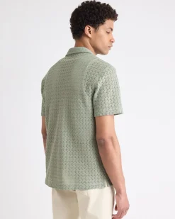 Short-Sleeve Crochet Shirt with Camp Collar