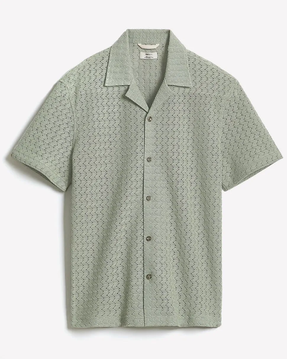 Short-Sleeve Crochet Shirt with Camp Collar