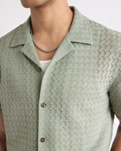 Short-Sleeve Crochet Shirt with Camp Collar