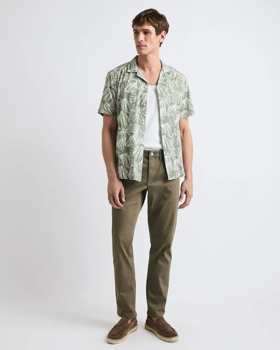 Short-Sleeve Foliage Shirt with Camp Collar