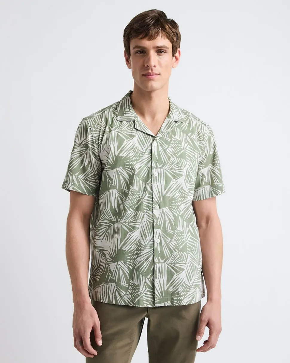 Short-Sleeve Foliage Shirt with Camp Collar