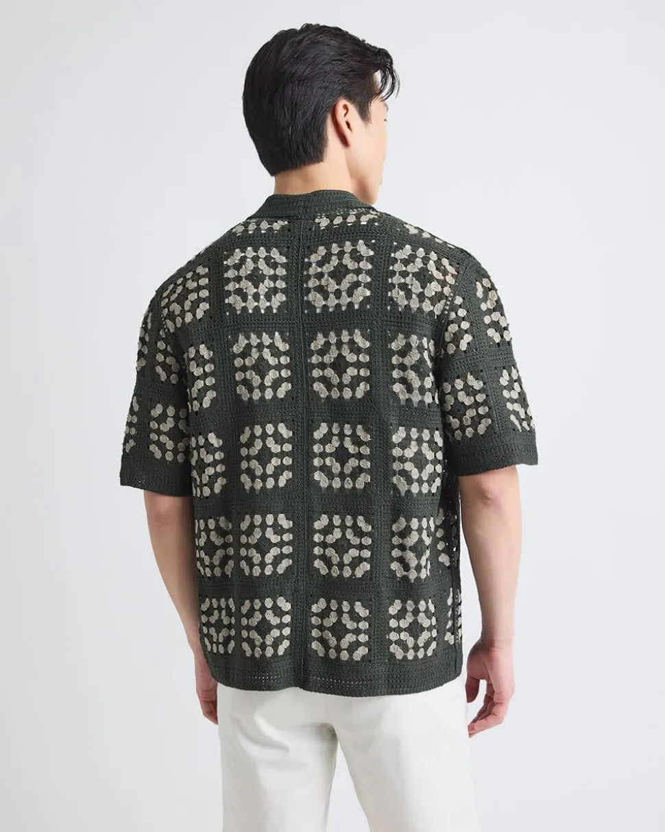 Short-Sleeve Granny-Stitch Sweater Shirt
