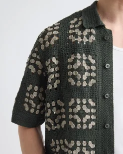 Short-Sleeve Granny-Stitch Sweater Shirt
