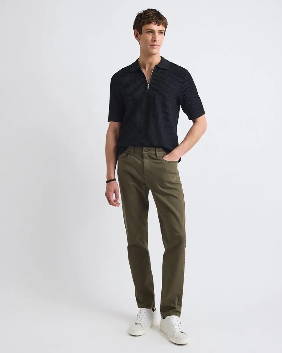 Short-Sleeve Half-Zip Textured Sweater with Shirt Neckline